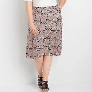 24W Boho Pink Paisley Wrap Skirt Midi Lightweight